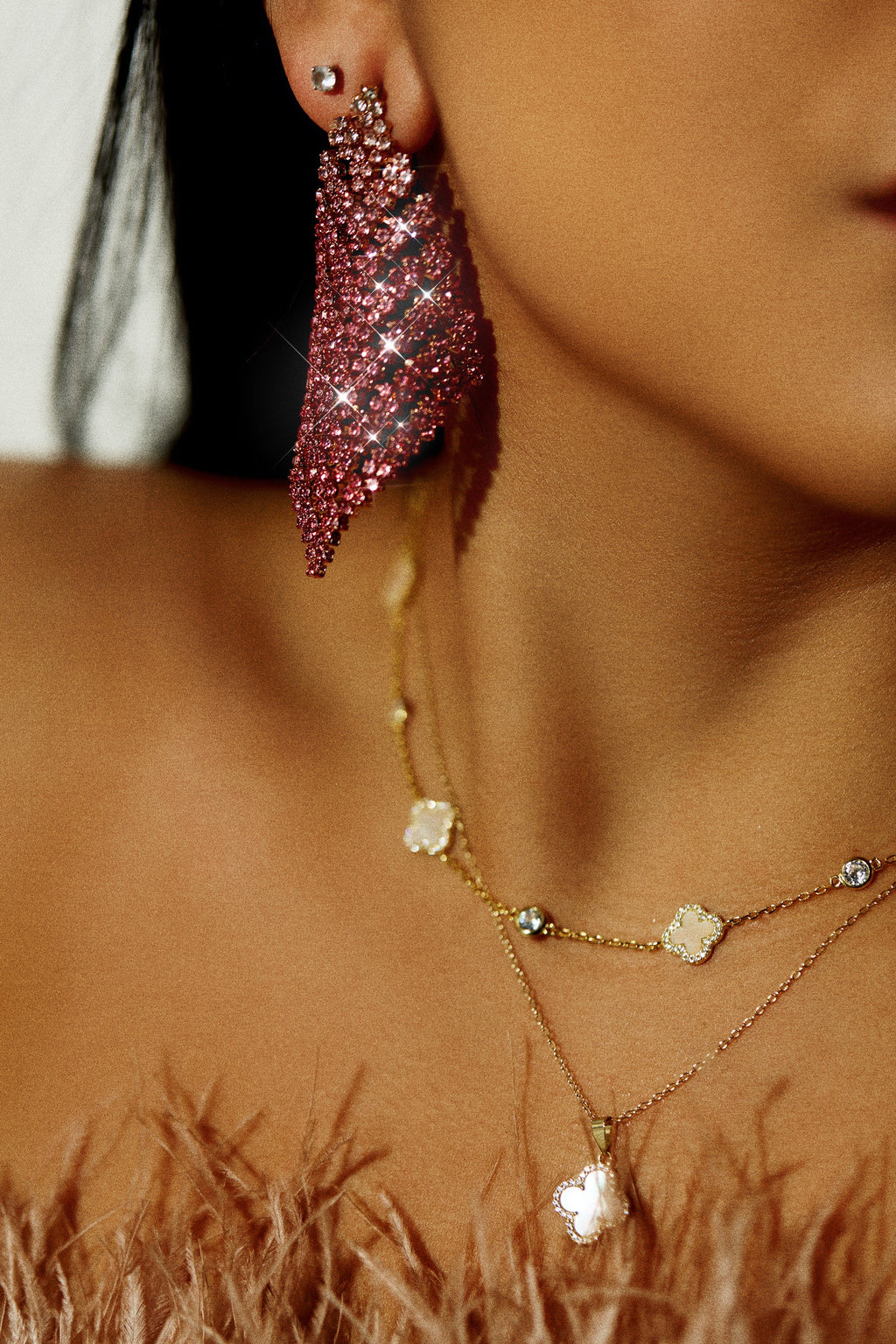 Let's Party Ombre Embellished Earring - Pink